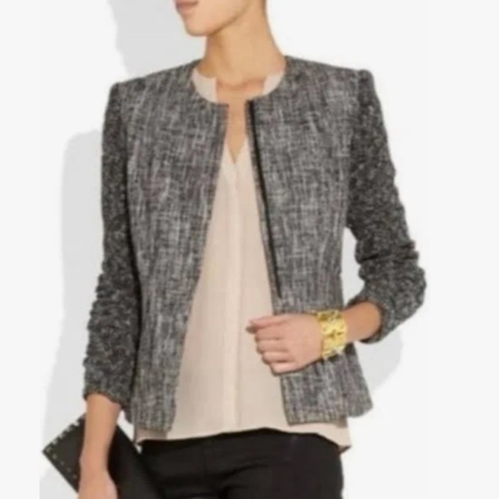 Theory • Alimo Aglow Tweed Blazer Textured Zip Mixed Media Jacket Blazer - Picture 2 of 7